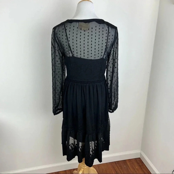 Anthropologie Vanessa Virginia Sheer Lace black Boho Long Sleeve Dress Size 0 - Picture 6 of 11
